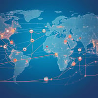 Word map showing international delivery routes