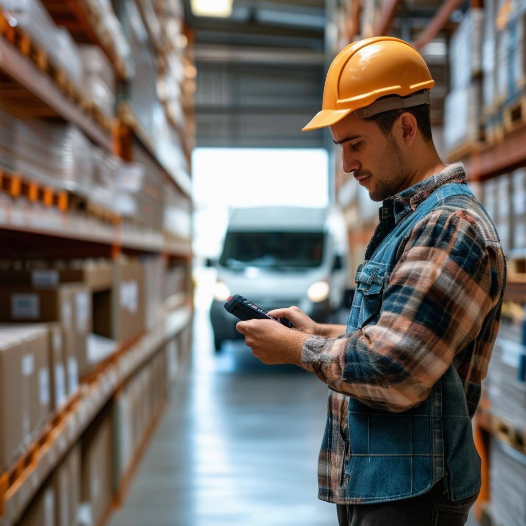 Warehouse worker scanning products ready for orders to be shipped out for delivery